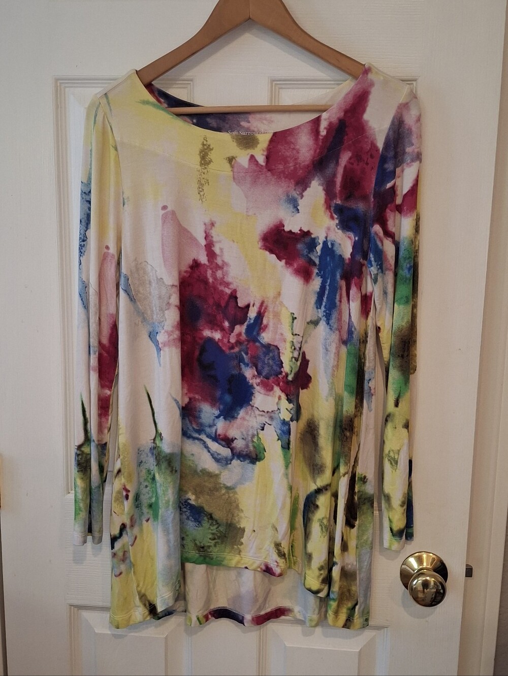 Soft Surroundings Watercolor Floral Tunic Top Long Sleeve Stretch Multicolor S